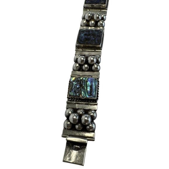 Vintage VKEE .925 Sterling Silver W/ Abalone Stone Taxco Bracelet - Picture 4 of 7